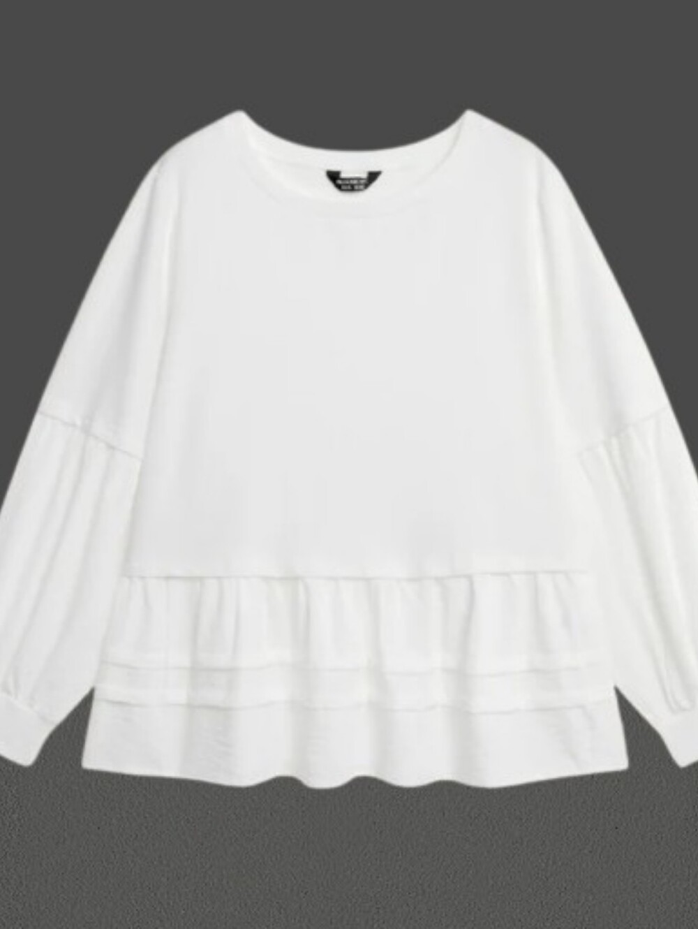Women's Beige Off-White Ruffled Textured Long-Sleeve Top, Pleated Sweatshirt